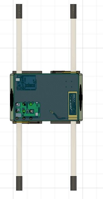 Top view: the electronics layer and the built-in landing gear.