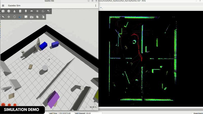 Simulation: the drone mapping a Gazebo world.